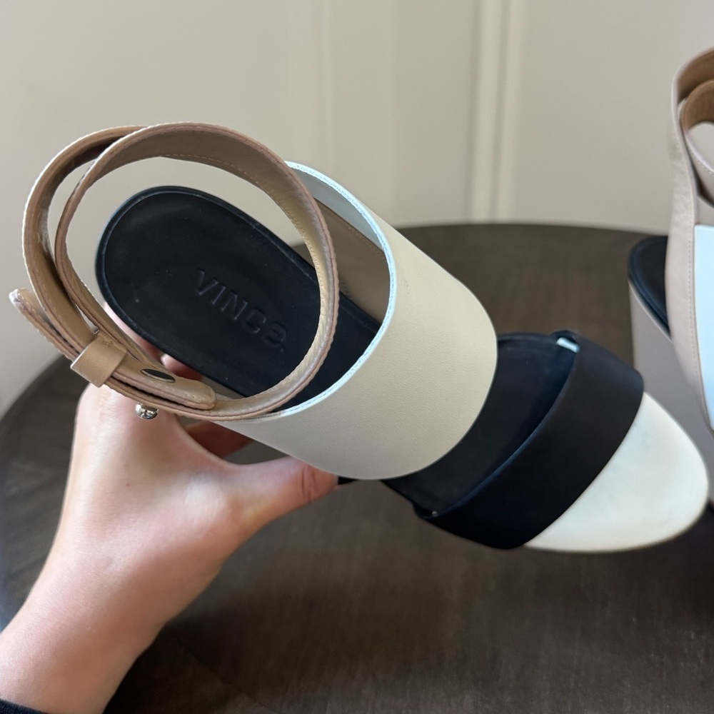 VINCE Kyra Wedge Sandal - Black/White/Natural - Size 7.5 - GUC+ - Picture 10 of 10